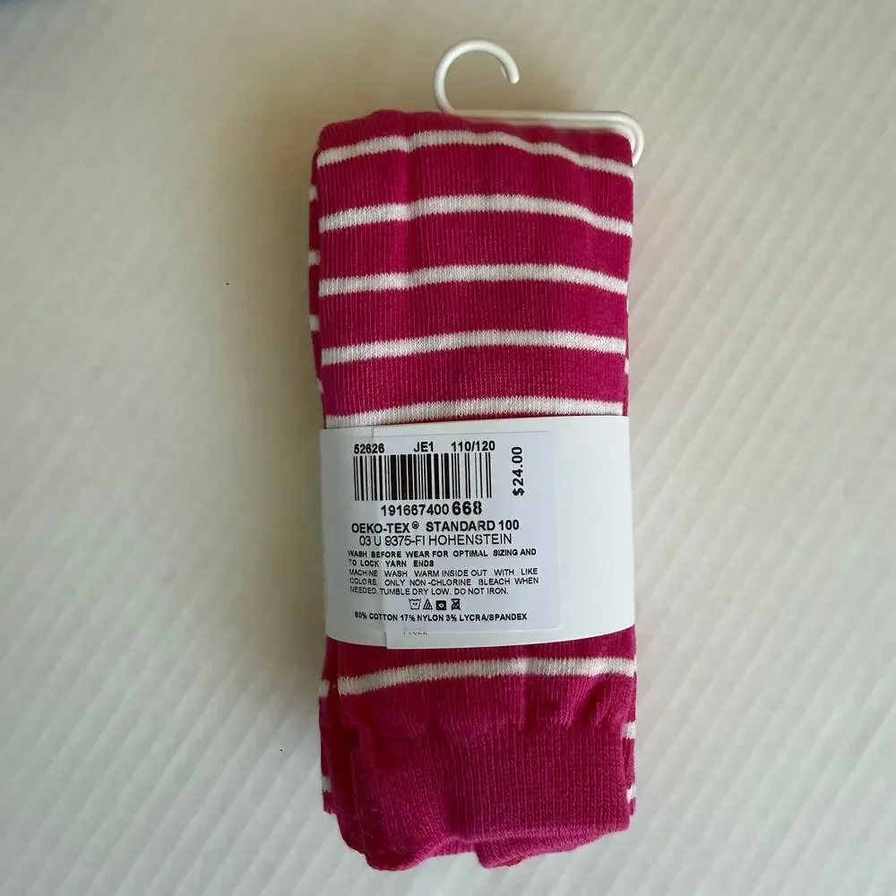 Hanna Andersson Bright Basics Striped Tights Pink Flower + Hanna White Size 5-7